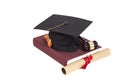 Graduation Hat with Diploma,Judge gavel and book Royalty Free Stock Photo