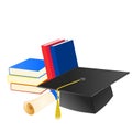 Graduation hat, diploma and some books Royalty Free Stock Photo