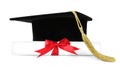 Graduation hat with gold tassel and diploma isolated Royalty Free Stock Photo