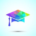 Graduation hat icon design, academic cap icon for apps and websites. Low poly style Royalty Free Stock Photo