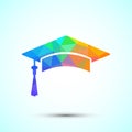 Graduation hat icon design, academic cap icon for apps and websites. Low poly style Royalty Free Stock Photo