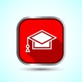 Graduation Hat Icon Design Illustration, Academic Cap Icon For Apps and Websites, Red Shadow Button Design Royalty Free Stock Photo