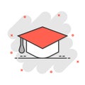 Graduation hat icon in flat style. Student cap vector illustration on white isolated background. University business concept Royalty Free Stock Photo