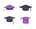 Graduation hat icon set, cartoon style Royalty Free Stock Photo