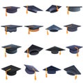 Graduation hat icons set, cartoon style Royalty Free Stock Photo