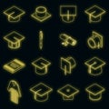 Graduation hat icons set vector neon Royalty Free Stock Photo