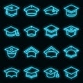 Graduation hat icons set vector neon Royalty Free Stock Photo