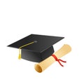 Graduation hat and diploma isolated on white background Royalty Free Stock Photo