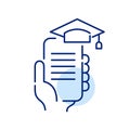 Graduation hat on top of smartphone. Easy online education access. Pixel perfect icon