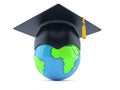 Graduation hat with world globe