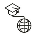 Graduation hat world online education and development elearning line style icon