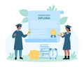 Graduation from higher institution or university, diploma concept