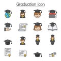 Graduation icon set filled outline style Royalty Free Stock Photo