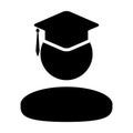 Graduation icon vector male student person profile avatar with mortar board hat symbol for school, college and university degree Royalty Free Stock Photo