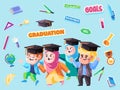 Graduation illustration muslim friends graduate education object sticker set university college back to school