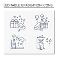 Graduation line icons set