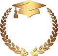 Graduation logo. Golden Laurel wreath university graduate cap