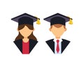 Graduation man and woman silhouette uniform avatar vector illustration. Student education college success character with Royalty Free Stock Photo