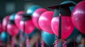 Graduation party background with graduation hat and air balloons