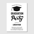 Graduation party invitation card template. Black and white grad party invite. Graduation celebration announcement. Vector