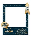 Graduation party photo booth props. Frame fireworks and Congrats grad quote. Photobooth vector element. Concept for selfie. Gold