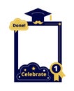 Graduation party. Photo frame props, selfie sticker. Celebration ceremony, college school graduate. Photobooth