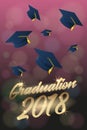 Graduation 2018 poster or flyer template with hat or mortar board. Royalty Free Stock Photo