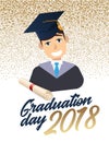 Graduation 2018 poster with a happy graduate man. Royalty Free Stock Photo