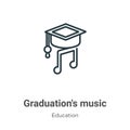 Graduation\'s music outline vector icon. Thin line black graduation\'s music icon, flat vector simple element illustration from