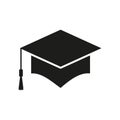 Graduation school cap illustration. Vector. Black icon on white background