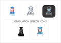Graduation speech icons set
