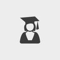 Graduation student icon girl in a flat design in black color. Vector illustration eps10 Royalty Free Stock Photo