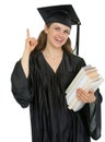 Graduation student with stack of books got idea