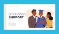 Graduation Support Landing Page Template. Happy Graduate Boy Stands Beside His Proud Parents. Dad and Mom Smiling Royalty Free Stock Photo