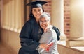 Graduation, university and portrait of mother with girl at academic ceremony, celebration and achievement. Family Royalty Free Stock Photo