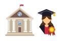 Graduation woman silhouette uniform avatar vector illustration. Student education college success character. School