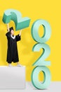 Graduation in 2020 years education congratulation concept. student showing 2020 text