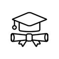 Black line icon for Gradute certificate, degree and education Royalty Free Stock Photo