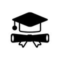 Black solid icon for Gradute certificate, degree and education Royalty Free Stock Photo