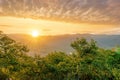 graet highland landscape with scenic view from mountain to below to a walley with majectic mountains and scenic cloudy sunset on