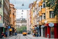 Graf Ignatiev shopping street and old tram in Sofia, Bulgaria Royalty Free Stock Photo