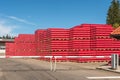 Stack of Rothaus beer crates in the brewery Badische Staatsbrauerei Rothaus in the Black Forest Royalty Free Stock Photo