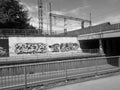 Graffit wall and train in sunnyday