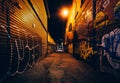 Graffiti Alley at night, in the Fashion District of Toronto, Ont