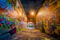 Graffiti Alley at night, in Station North, Baltimore, Maryland