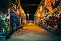 Graffiti Alley at night, in the Station North District, of Baltimore, Maryland. Royalty Free Stock Photo