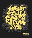 Graffiti alphabet. Comic style hand drawn font isolated on white background