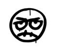 Graffiti angry emoji sprayed in black over white