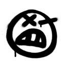 Graffiti angry emoji sprayed in black on white