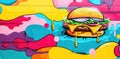 Graffiti Art of a Burger on Vibrant Wall. Generative ai. Royalty Free Stock Photo